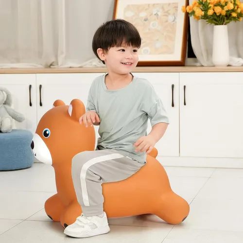Vista 6 de INPANY Caballo rebotador, juguetes saltarines de oso, animal saltarín para niños pequeños, juguete de goma para montar y rebotar para niños, lindos