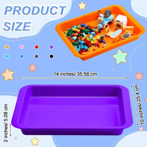 Vista 2 de Tatuo Paquete de 16 bandejas de arte de plástico grandes y coloridas para niños, bandejas multicolor de 14 x 10 x 2 pulgadas, bandejas apilables