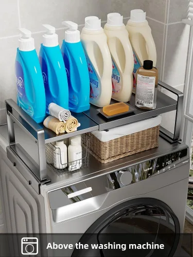 Vista 3 de Estante de almacenamiento ajustable para refrigerador/lavadora, estante organizador expandible