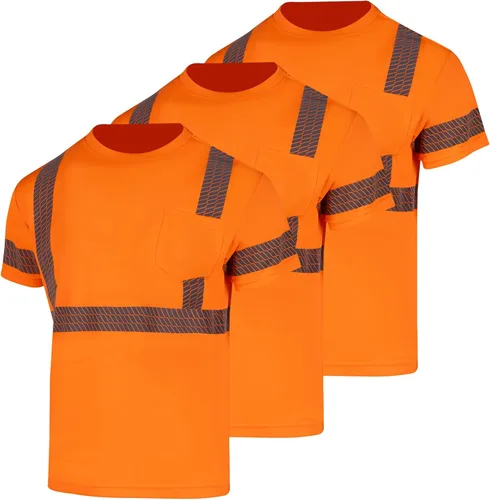 Vista 8 de VENDACE Camisas de seguridad para hombre, paquete de 3 camisetas de trabajo de manga corta reflectantes de alta visibilidad para hombre, color negro