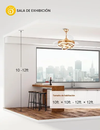 Vista 7 de Ventiladores de techo retráctiles de 42 pulgadas con luces ventilador de Dorado