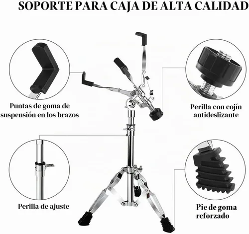 Vista 4 de Soporte para tambor repicador con soporte para baquetas y dos baquetas, soporte de trípode doblemente reforzado para parche de batería de 10 a 14