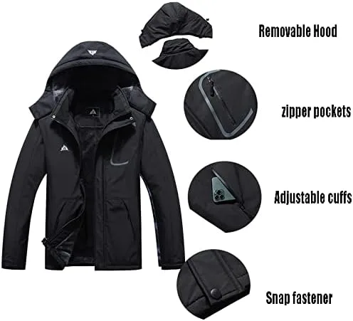 Vista 6 de Chaqueta de esquí impermeable para hombre, resistente al viento, cortavientos, abrigo de nieve cálido con capucha