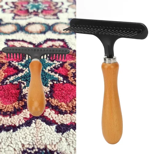 Vista 4 de Wooden Handle Pet Brush, Handheld Cat Grooming Rake, Stainless Steel Deshedding Brush for Cats Dogs with Comfortable Rounded Tips