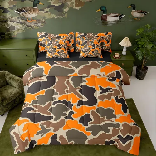 Vista 47 de Feelyou Juego de edredón botancial de camuflaje con bandera estadounidense Negro Marrón Oscuro