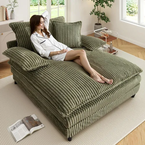 Vista 10 de WESTSETLUX Tumbona extragrande de 54.8 pulgadas de ancho para interiores con respaldo ajustable de 5 posiciones, sofá cama de pana con 3 almohadas