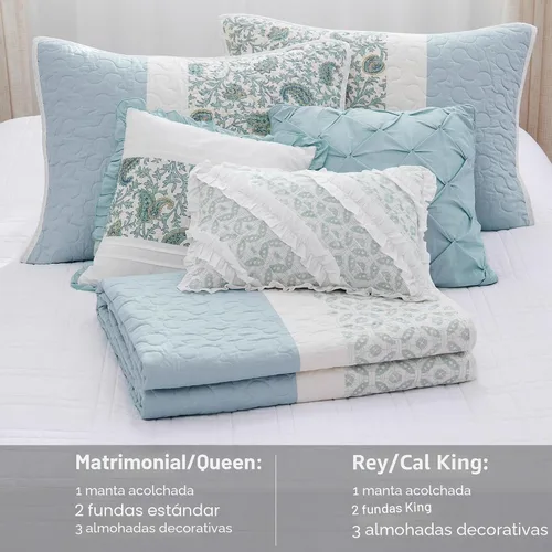 Vista 5 de Madison Park Juego de edredón 100% algodón con estampado floral, costuras de doble cara, para todas las estaciones, colcha ligera, ropa de cama Aqua
