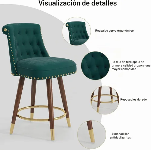 Vista 7 de SeekFancy Juego de 4 taburetes de bar de altura de mostrador, taburetes de bar giratorios de 360°, taburetes de bar tapizados de terciopelo
