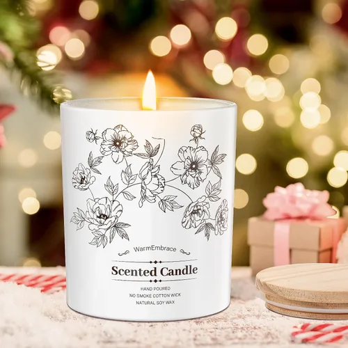 Vista 5 de Vela perfumada de lujo para mujeres y hombres, vela de cera de soja de coco y vainilla, vela en tarro de 8 onzas para el hogar, perfumada, 60 horas