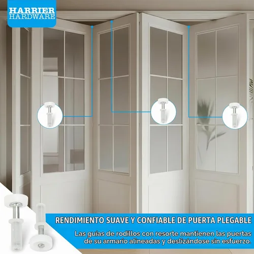 Vista 7 de Harrier Hardware Rueda de guía de rodillos de doble pliegue con resorte, paquete de 4
