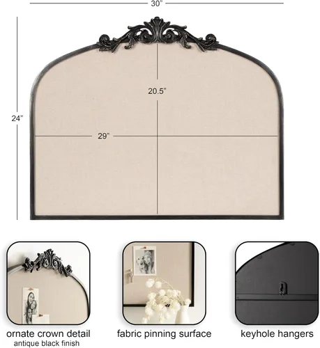 Vista 2 de Kate and Laurel Arendahl Vintage Ornate Framed Wide Arch Pinboard Negro