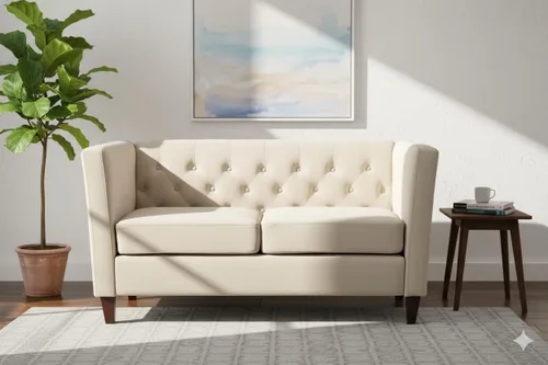 Vista 36 de Container Furniture Direct Muebles clásicos con capitoné y modernos para sala de estar, sofá universitario con relleno, cómodo sofá biplaza de Gris