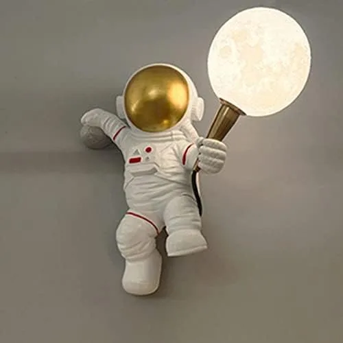 Vista 6 de Aplique de pared LED, estilo astronauta, aplique de pared LED de resina para niños, lámpara de pared blanca de dibujos animados para niños