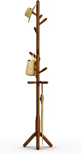 Vista 19 de Perchero de madera maciza, perchero independiente en forma de árbol con 11 ganchos, poste principal de 1.6 pulgadas de diámetro para ropa, soporte