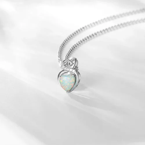 Vista 6 de FANCIME Collar de piedra natal de oro blanco sólido de 14 quilates con cadena de plata de ley, collar de corazón de piedras preciosas de 1.5