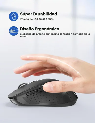 Vista 5 de TECKNET Mouse inalámbrico Bluetooth para laptop, mouse inalámbrico USB-A de 2.4G, 6 niveles ajustables 4000 DPI, ratones portátiles con receptor y 6