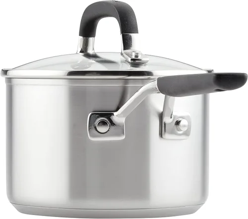 Vista 7 de KitchenAid - Sartén de acero inoxidable de inducción con tapa, olla de 2 cuartos de galón Brushed Stainless Steel, 2qt Saucepan with Lid, Small