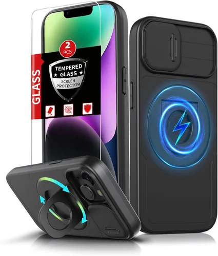 Vista 56 de Funda magnética para iPhone 11 Pro compatible con carga inalámbrica MagSafe, con 2 protectores de pantalla, anillo kickstand de 360° integrado +