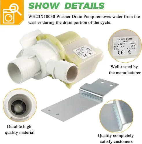 Vista 2 de Bomba de drenaje para lavadora WH23X10030 WH23X10013 de Techecook - Compatible con lavadora Hotpoint GE WH23X10013 WH23X0081 WH23X0091 WH23X0092