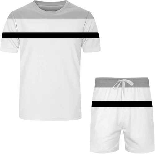 Vista 5 de fannyouth Conjunto deportivo de personalidad para hombre, conjunto de 2 piezas, camiseta de manga corta y pantalones cortos, elegante y casual