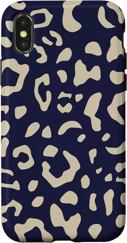 Vista 4 de Funda con estampado de leopardo azul marino beige para iPhone 15