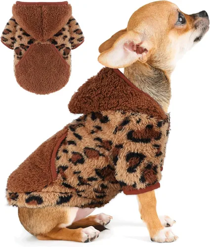 Vista 7 de Suéter con capucha de forro polar para perros pequeños, hembras y machos, ropa cálida de invierno para cachorros, Chihuahua Teacup, Yorkie, suave