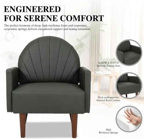 Vista 8 de Moderno sofá individual tapizado, sillón de piel sintética, silla de tocador con respaldo de carcasa con cojín de espuma de alta resistencia, silla