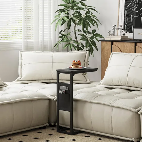Vista 7 de TUTOTAK - Mesa auxiliar en forma de C, mesa lateral para sofá, mesa de sofá con bolsa de almacenamiento, bandeja para TV para sala de estar, Negro