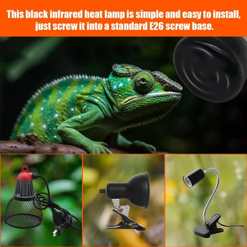 Vista 4 de Mini lámpara de calor para reptiles, emisor de calor infrarrojo de cerámica (paquete de 4) base E26/E27, AC110V, para mascotas, anfibios
