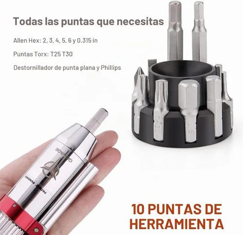 Vista 2 de GEWAGE Llave dinamométrica ajustable, aleación de aluminio, rango de 3-10 Nm, mango en forma de T, incluye llaves Allen y destornilladores