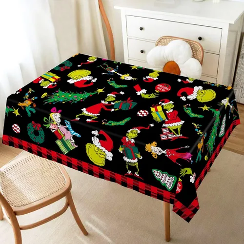 Vista 4 de Hafangry Mantel de Navidad Verde a Cuadros Buffalo Plaid Check Navidad Invierno Vacaciones Cumpleaños Fiesta Decoración Rectangular Cocina Comedor