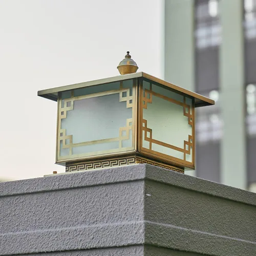Vista 6 de Luces de poste al aire libre, todo cobre solar de columna de luz moderna para valla al aire libre, luz de jardín, villa de jardín, luz de poste