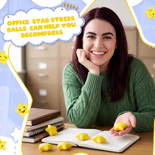 Vista 6 de Lenwen 100 bolas de estrés con forma de estrella a granel de 2 pulgadas de espuma mini estrella para aliviar el estrés para adolescentes y adultos