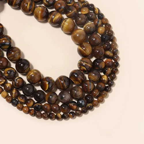 Vista 3 de Cuentas redondas sueltas de ojo de tigre natural de 0.315 pulgadas (0.315 in), poder curativo para hacer joyas, pulseras y collares
