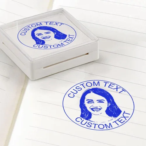 Vista 5 de Sellos personalizados autoentintados, sellos de fotos personalizados para retratos con cara y texto, suministros de oficina, negocios, sello