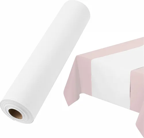 Vista 9 de Camino de mesa desechable para mesa de comedor, 16 pulgadas, paquete de 20 caminos de mesa de papel rosa similar al lino para fiestas, bodas