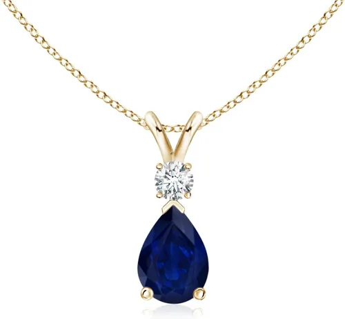 Vista 188 de Angara Colgante de lágrima de zafiro azul natural con diamante en plata/oro macizo de 14 quilates/platino Cumpleaños, compromiso, aniversario