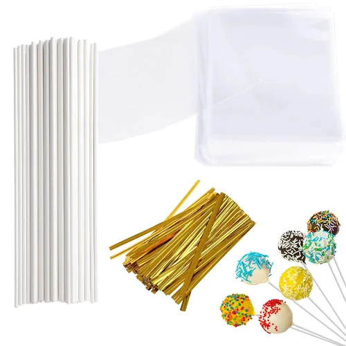Vista 10 de Kit para hacer pasteles de 6 pulgadas, 100 palitos para tartas, 100 bolsas para tartas y 100 lazos multicolores, 300 paquetes de herramientas