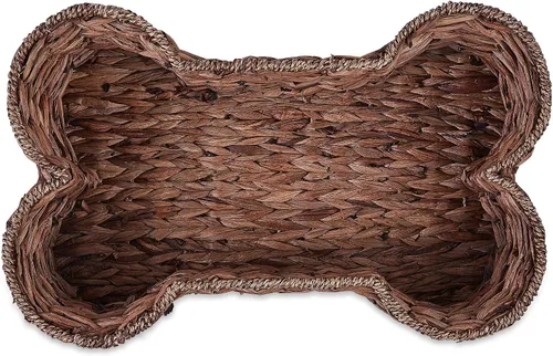 Vista 3 de Bone Dry Pet Storage Collection, cesta de juguete de jacinto en forma de hueso, marrón oscuro, mediana - 21 x 13 x 8 pulgadas