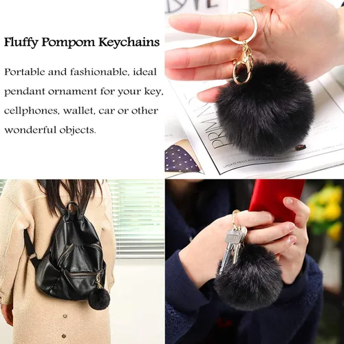 Vista 3 de 1 juego de 6 fundas esponjosas para volante para mujeres y niñas, incluye funda de volante de piel suave, posavasos de automóvil, llavero de felpa