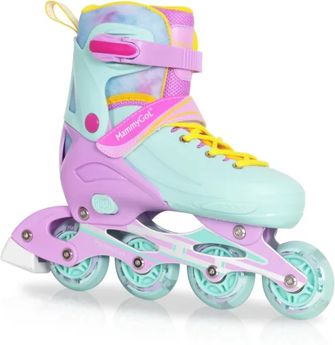 Vista 8 de MammyGol Patines en línea ajustables para niños, jóvenes y adultos, todas las ruedas se iluminan, patines de ruedas con cuchillas para interiores