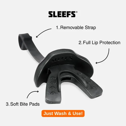 Vista 3 de SLEEFS Protector Bucal de Fútbol - Protector Bucal para Adultos/Jóvenes con Correa - Protector de Labios/Dientes - Sin Hervir - para Negro
