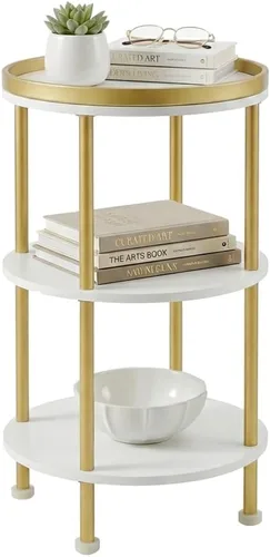 Vista 10 de Mesa auxiliar redonda pequeña con estación de carga para espacios pequeños, mesa decorativa de 3 niveles con puertos USB y tomas de corriente, mesa