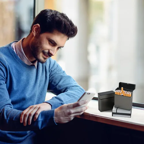 Vista 6 de Estuche para cigarrillos (40 capacidades), funda de aluminio cepillado para cigarrillos con cierre superior magnético sólido, caja protectora