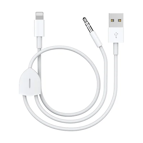 Vista 7 de Cable de carga de audio 2en1 Cable AUX para coche Compatible con teléfono 12 11 SE XS XR X 8 7, adaptador de carga de audio y USB A Funciona