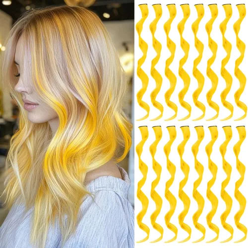 Vista 26 de 16 extensiones de cabello sintético rizado y ondulado con clip, para niñas y mujeres, coloridos resaltados para fiestas, cosplay, festival, regalo