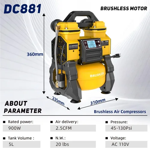 Vista 5 de TC·BL Compresor de aire portátil 110V AC Propósito Bomba de aire libre de aceite con tanque de aluminio de 1.5 galones