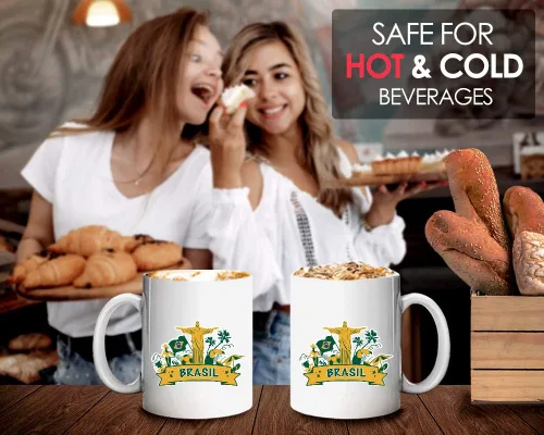 Vista 4 de Taza de café de Brasil de 11 onzas, bandera de Brasil, Río de Janeiro, fútbol, fútbol Art Deco, estatua de recuerdo para viajeros, hombres