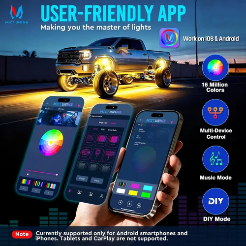 Vista 3 de MICTUNING C3 Luces de Roca RGBW Extensibles - 4 Módulos de Luces de Neón Multicolor para Bajos con Aplicación Bluetooth y Caja de Control