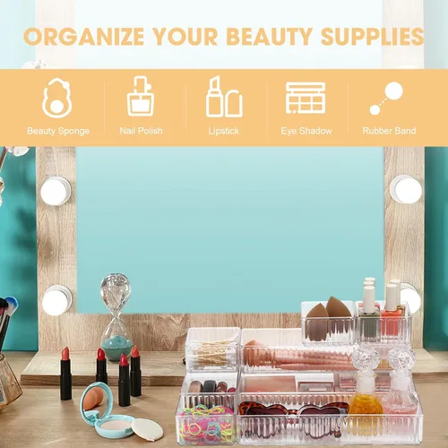 Vista 5 de Teenyyou Organizador de cajones apilables de 4 tamaños, bandejas de acrílico para almacenamiento de cosméticos, joyas, suministros de oficina